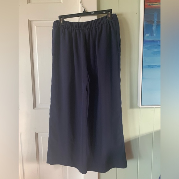 J. Crew Crepe Wide Leg Crop Black Pant High waist Back elastic Pull on EUC - Picture 3 of 6